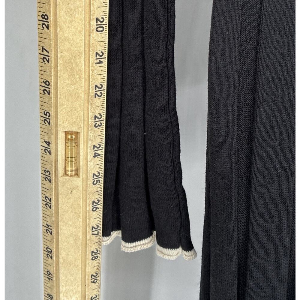 DISSH Black Ribbed Knit Maxi Dress M Tencel Linen V Neck Long Sleeve Ivory Trim - Picture 8 of 8
